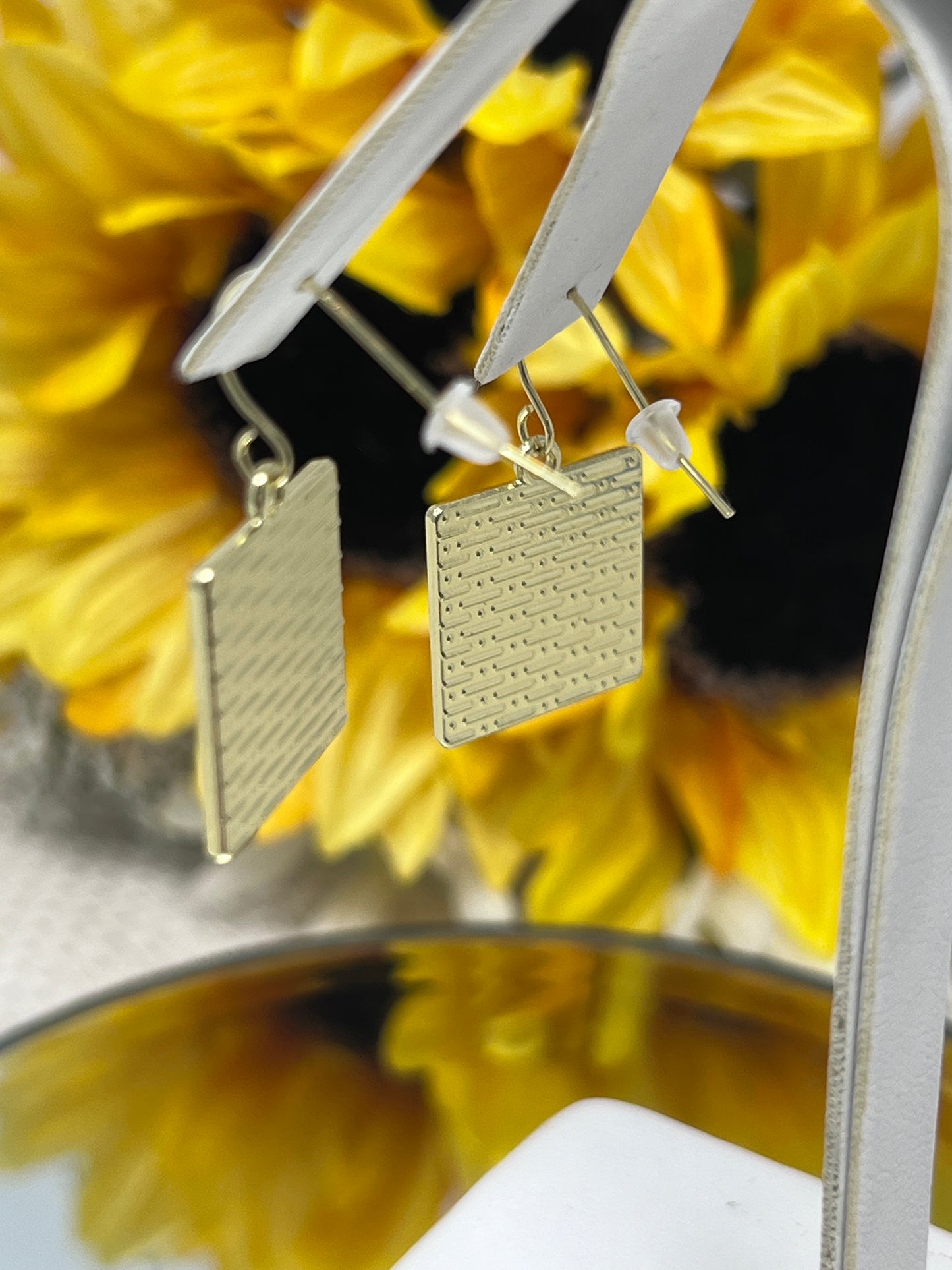 Aleta Gold Tone Sunflower Enamel Hook Earrings