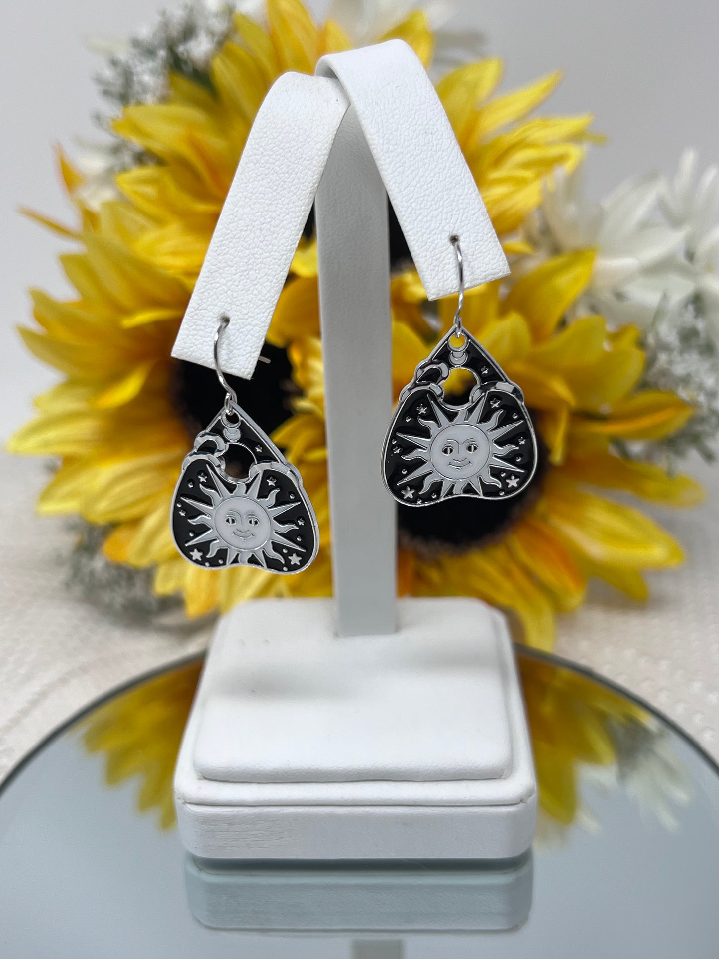 Aleta Silver Tone Sun & Stars Enamel Hook Earrings