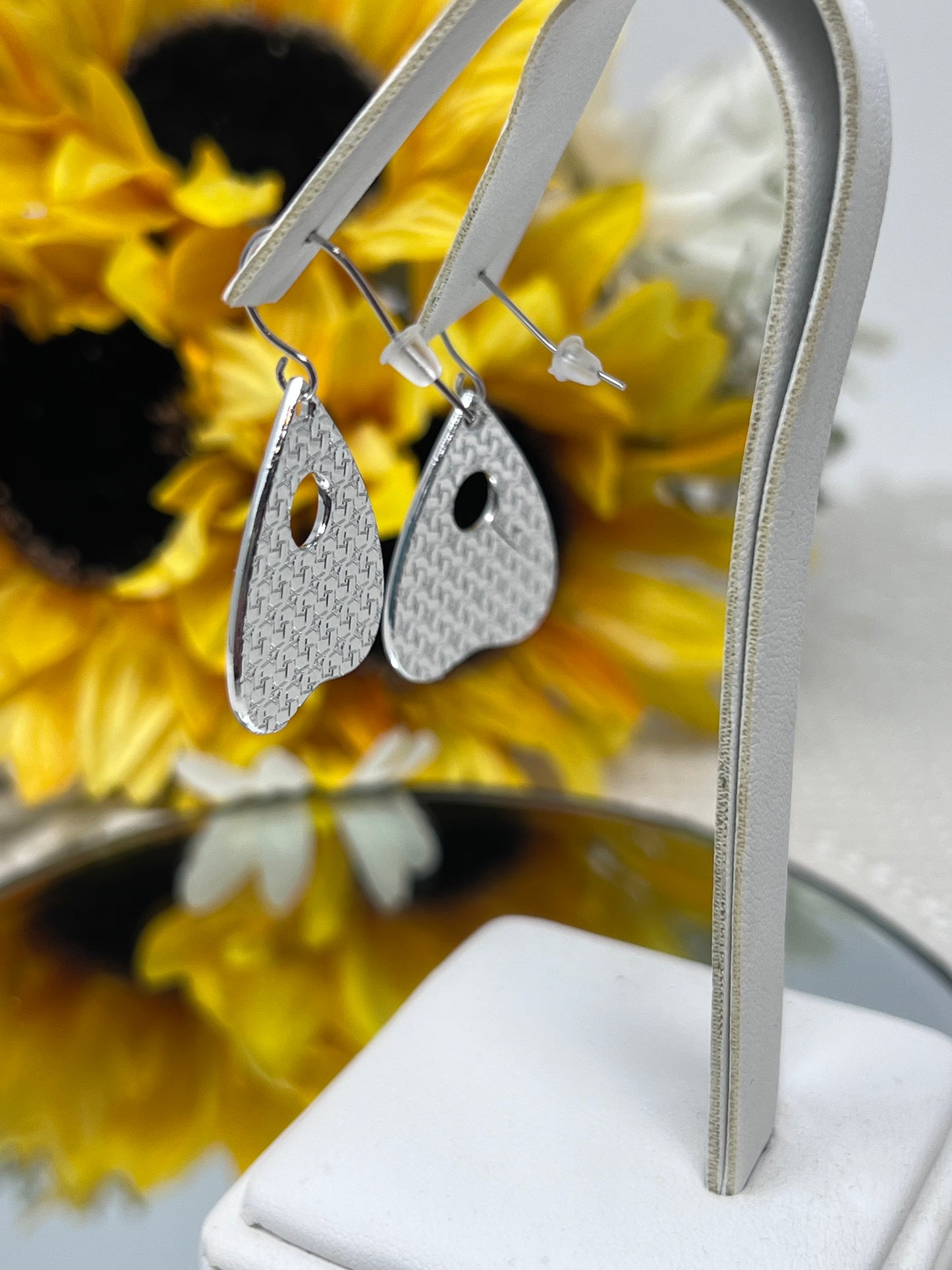 Aleta Silver Tone Cat Face & Sunburst Enamel Hook Earrings