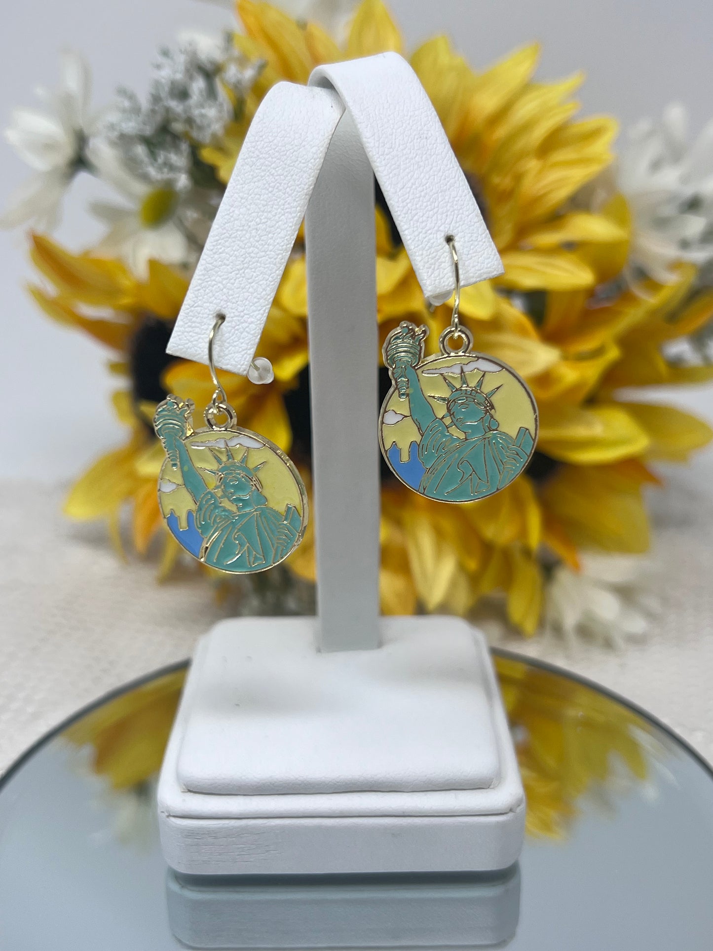 Aleta Gold Tone Statue Of Liberty Enamel Hook Earrings