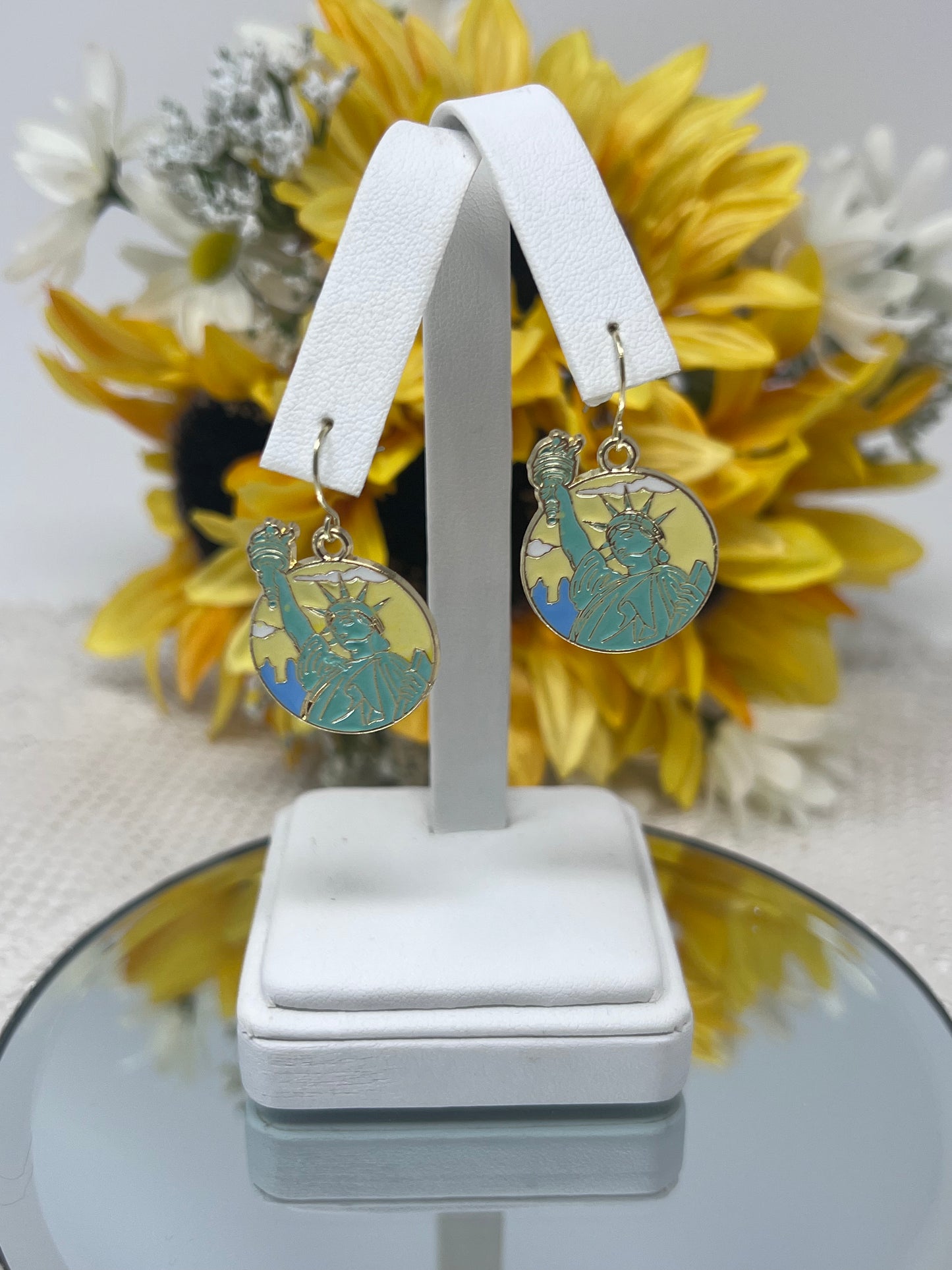 Aleta Gold Tone Statue Of Liberty Enamel Hook Earrings