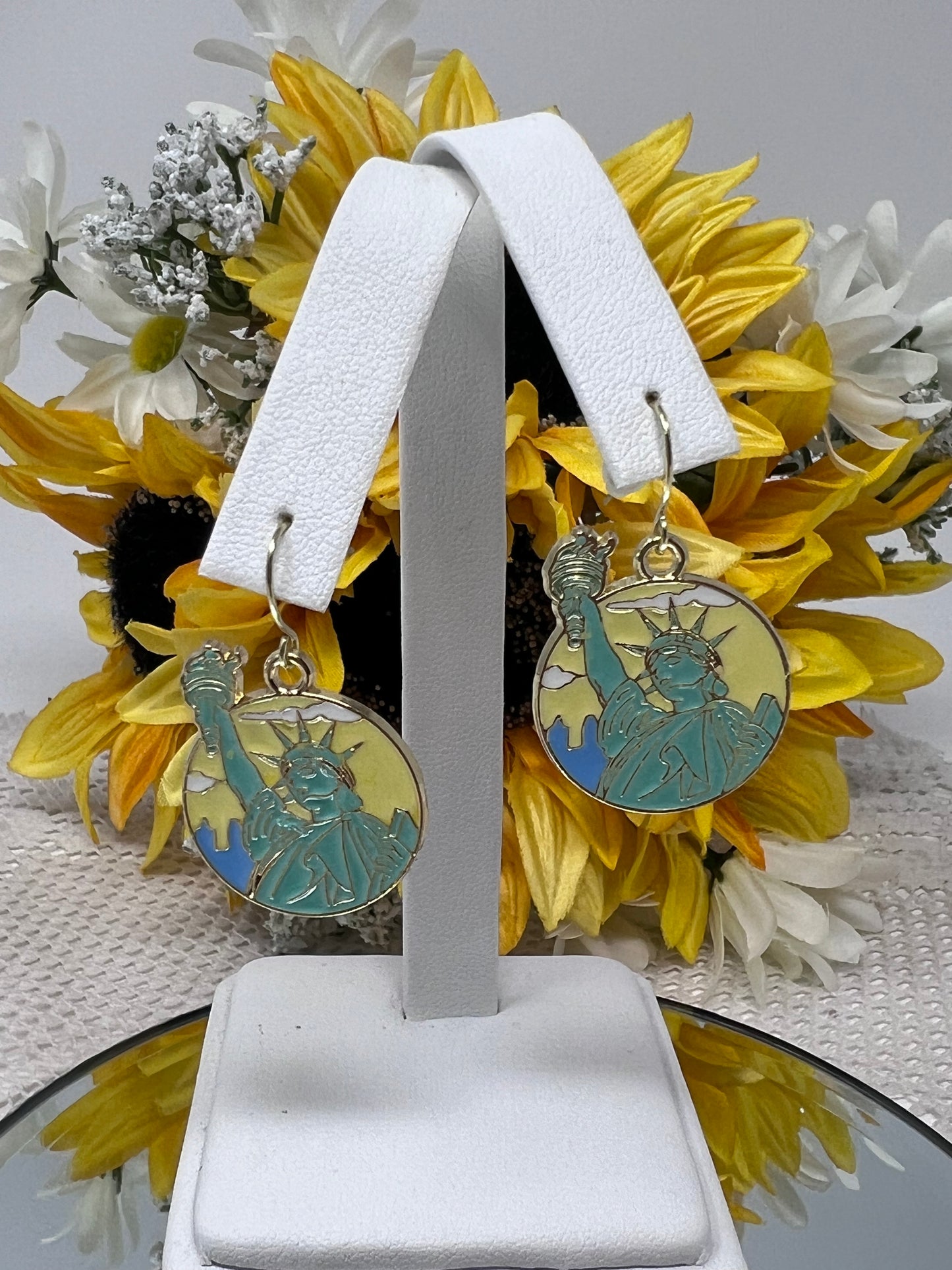 Aleta Gold Tone Statue Of Liberty Enamel Hook Earrings