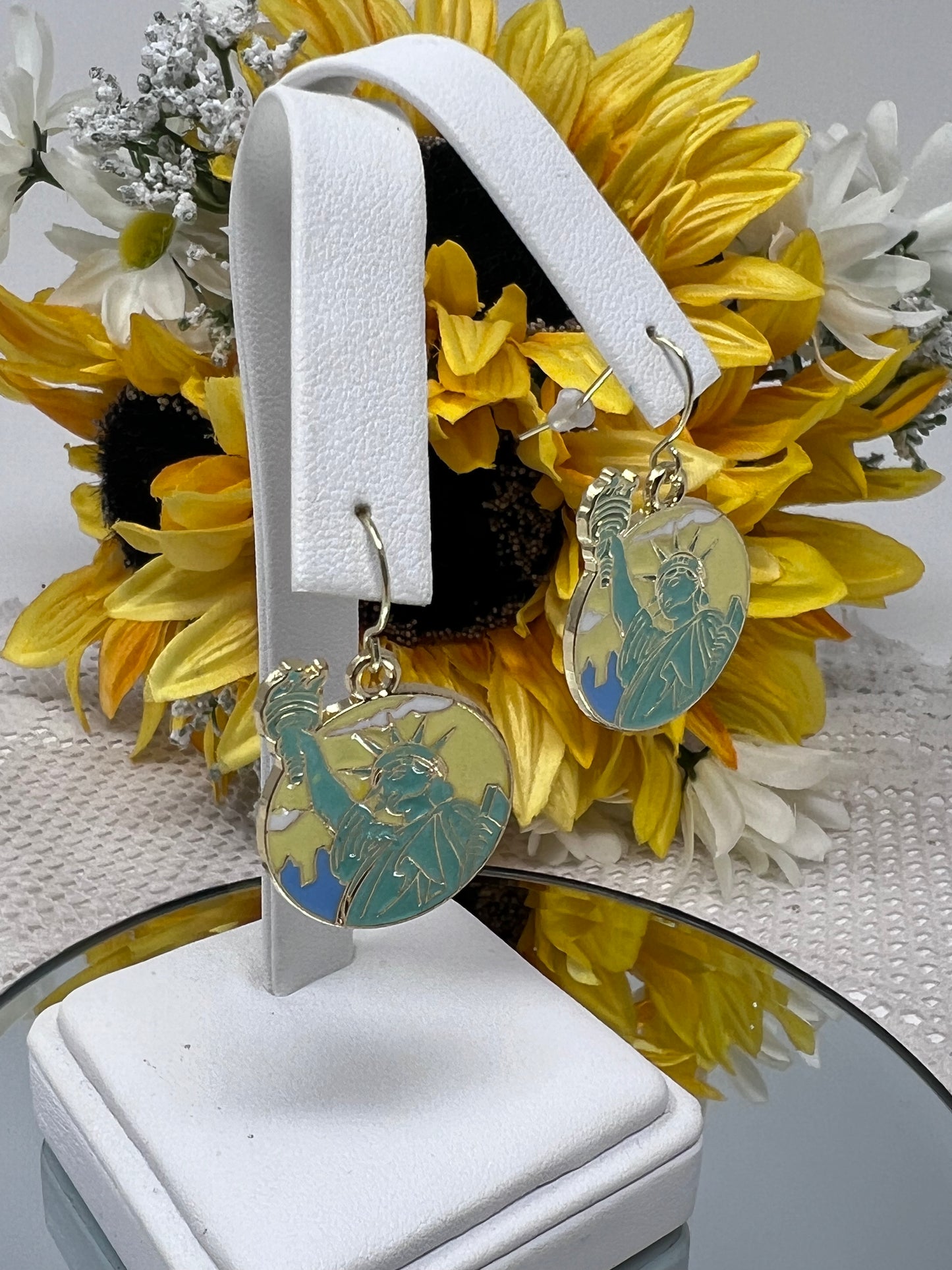 Aleta Gold Tone Statue Of Liberty Enamel Hook Earrings