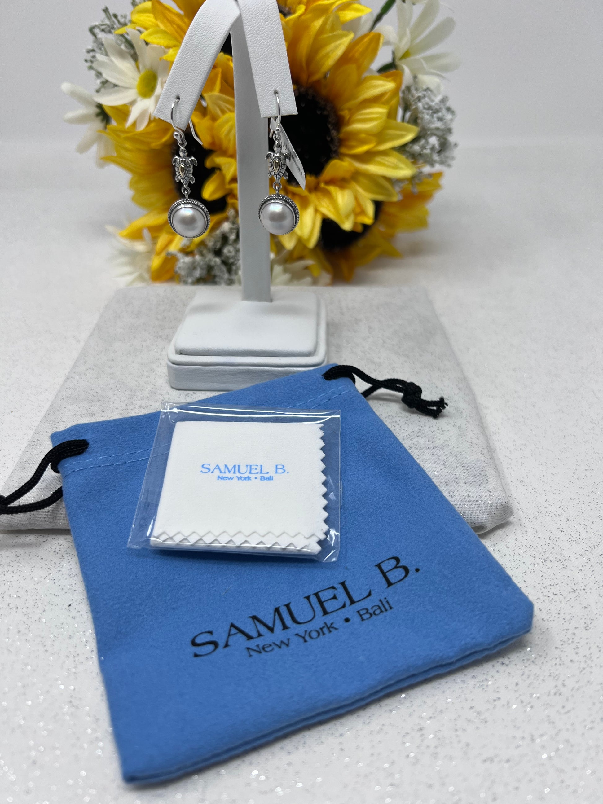 Samuel B. 18k & Silver Flower Link Earrings in White