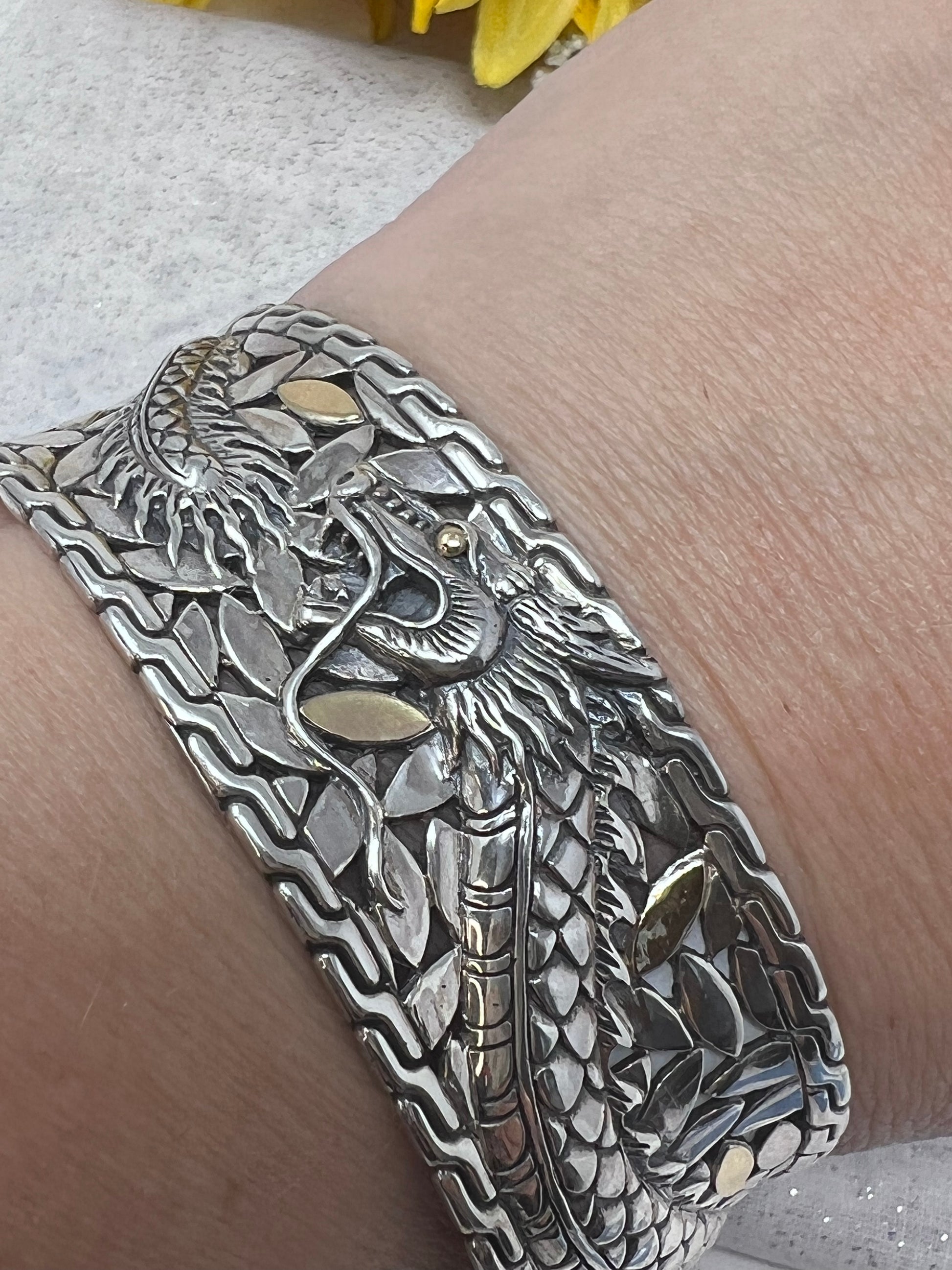 Samuel B. Sterling Silver Naga Dragon Bracelet with 18K Gold